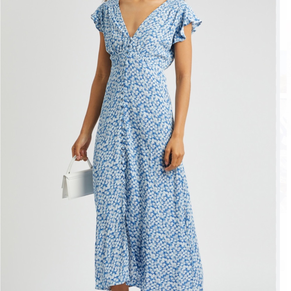 Faithfull the Brand Blue Floral Midi Dress